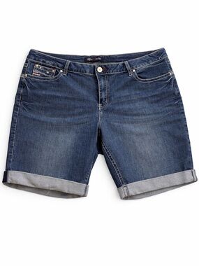 Love Indigo Denim Shorts Size 20 Cuffed Americana Flag Stretch Jean Shorts